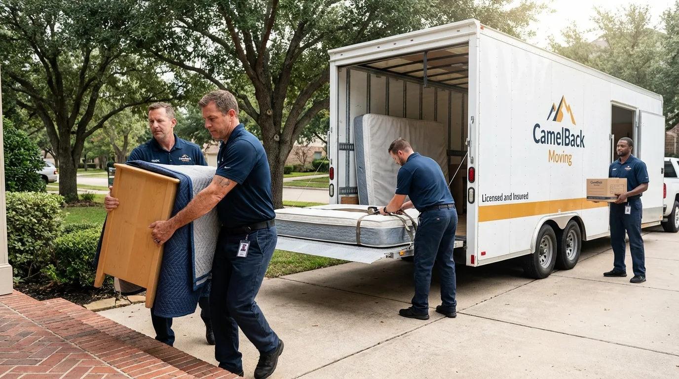 Crew loading residential truck for cross-state move from Damariscotta, ME