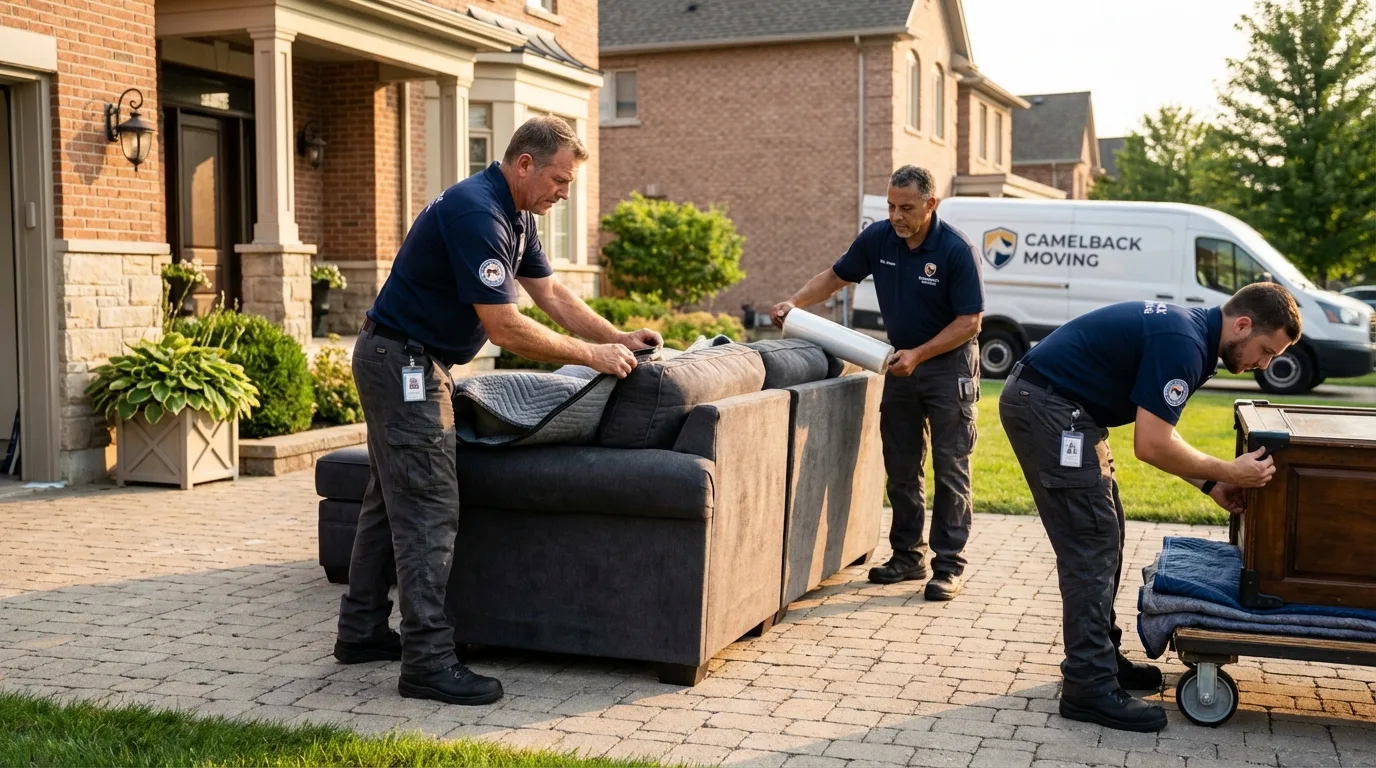 Large estate moving crew wrapping furniture in Damariscotta, ME